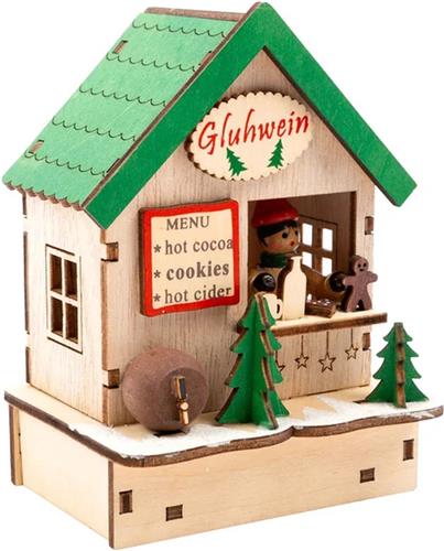 Small Foot - Houten Decoratie Kerstmarkt met Lampjes, Set van 3