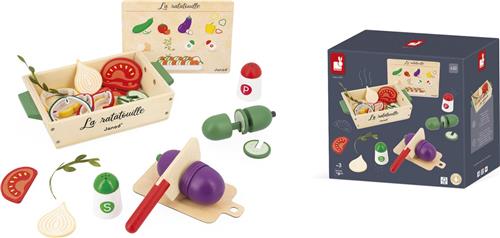 Janod In De Keuken - Ratatouille Set - Het Is Tijd Om Je Schort Aan Te Trekken Met Deze Set Van 32 Accessoires! - Volg Het Recept En Maak Een Chef-Waardige Ratatouille - Geleverd Met Snijplank En Houten Ovenschaal - Geschikt Vanaf 3 Jaar