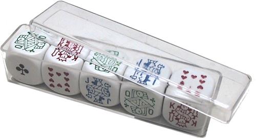 Pokerstenenset D6 18mm 5 st.in plastic doosje