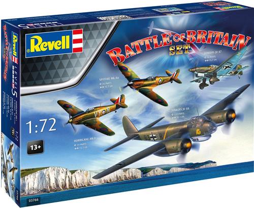 1:72 Revell 03766 Battle of Britain 85th Anniversary - Spitfire + Hurricane + 2x Junkers - Vliegtuigen Plastic Modelbouwpakket