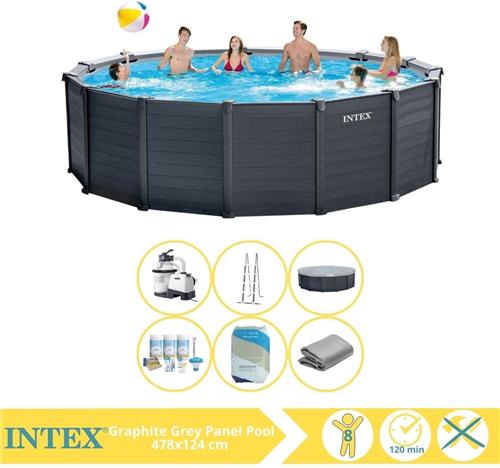Intex Graphite Gray Panel Zwembad - Opzetzwembad - 478x124 cm - Inclusief Onderhoudspakket en Filterzand