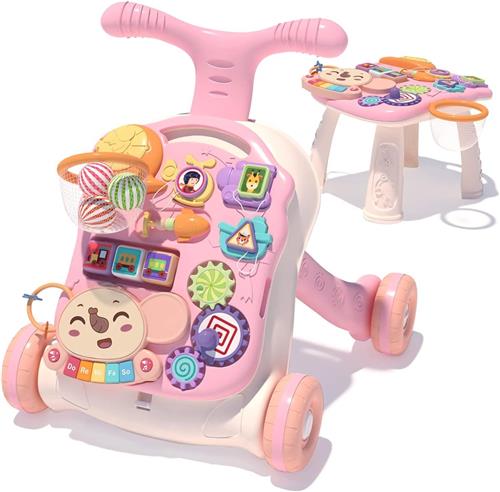 BOTC 3 in 1 Baby Walker - Activity Center voor Meisje - Leren lopen - met muziek panel - 12 + maanden -Roze