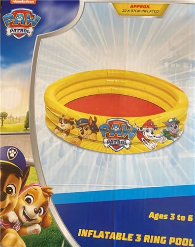 Zwembad - Paw Patrol - 97 x 22 cm - Geel - Kinderbad Paw Patrol - Vanaf 3 - 6 Jaar - Zwembad Met 3 Ringen - Opblaasbaar Zwembad - Zwemplezier In De Tuin - Zomer Speelgoed - Kinderzwembad - Opblaas Bad - Water Bad - 3R