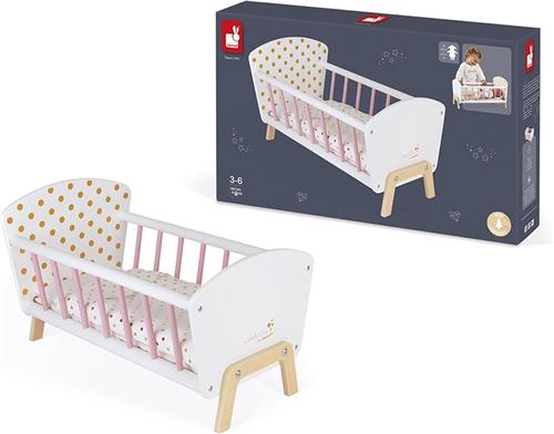 Janod Candy Chic - Houten Poppenbed - Geschikt Voor Poppen Tot 42 Cm - Inclusief Een Klein Kussen En Matrasje - Geschikt Vanaf 3 Jaar
