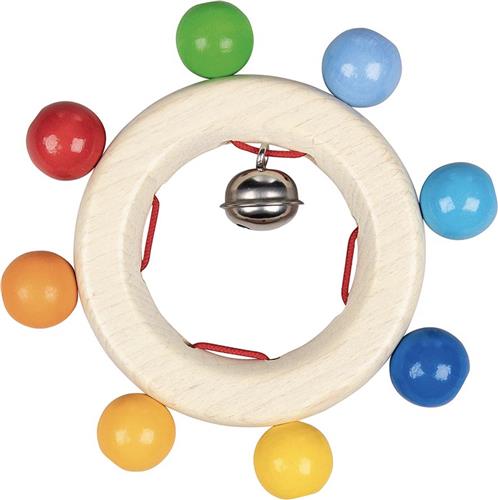 Goki Houten Grijppring met Regenboog Kralen