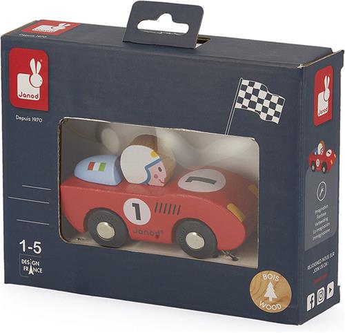 Janod Story - Racing Speed Auto (Rood Of Blauw) - Houten Raceauto - Geschikt Vanaf 1 Jaar