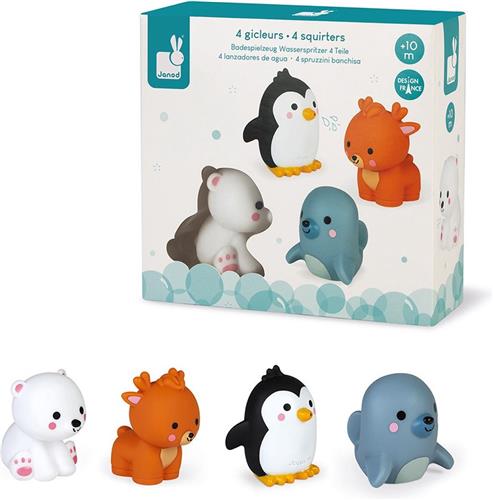 Janod Badspeelgoed - Spuitfiguur Pooldieren - 4 Verschillende Dieren - Voor Uren Badplezier! - Geschikt Vanaf 10 Maanden