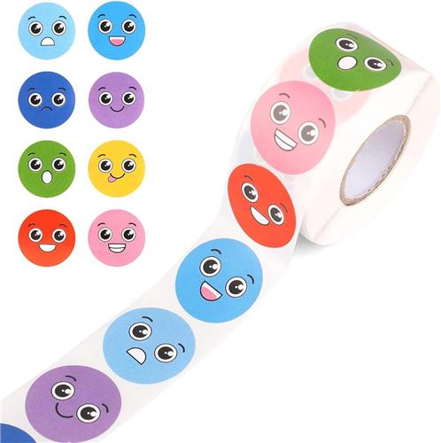 Inovra - 500 stuks Kleine Smiley Stickers voor Kinderen - 25mm Rond - 8 Leuke Stijlen - Beloningsstickers voor Beloningskaarten Klas Leraren.