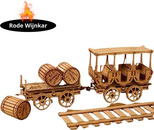 Livano Bouwpakket Hout - Kinderen - Volwassenen - Bouwpakketten Volwassenen - Boot - Houten Puzzel - 3D - Rode Wijnkar