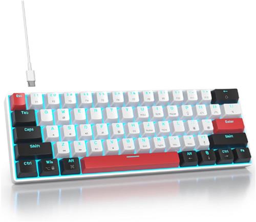 60% Toetsenbord - Bedraad Mini Mechanisch Gaming Toetsenbord met Blauwe LED Achtergrondverlichting - 61 Anti-Ghosting Toetsen - Amerikaanse QWERTY voor PC en Kantoor Gaming