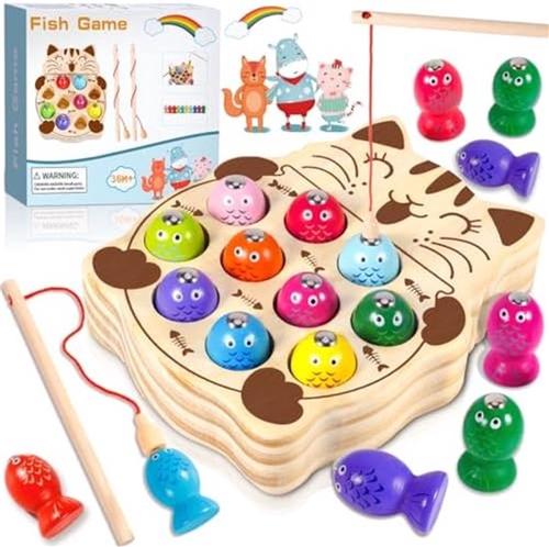 Houten Visspel voor Kinderen vanaf 2 jaar - Montessori Spellen, Magnetisch Visspel