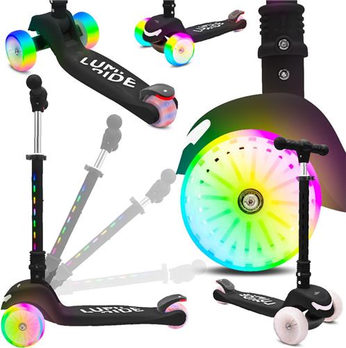 LUMI RIDE Kinderstep 3 wielen, Scooter voor kinderen driewieler, Zwart, Balance LED, Inklapbaar, Verstelbaar Stuur, Voetrem, Antislip Dek, Afneembaar Stuur