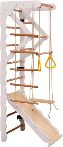 6-in-1 Multifunktions Klettergerüste, Sprossenwand.Sperrholz, Massivholz, Buche. 50KG. Rutsche, Schaukel, Krabbelleiter, Klettergerüst, Klimmzugsbereich. Ringe. Jungle Gym-Set.