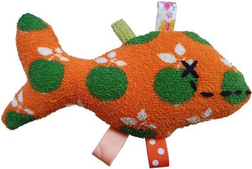 Toetie & Zo Handgemaakte Knuffel - Vis - Retro - Oranje - Groen - Speelgoed - Baby - Kind - Kraamcadeau
