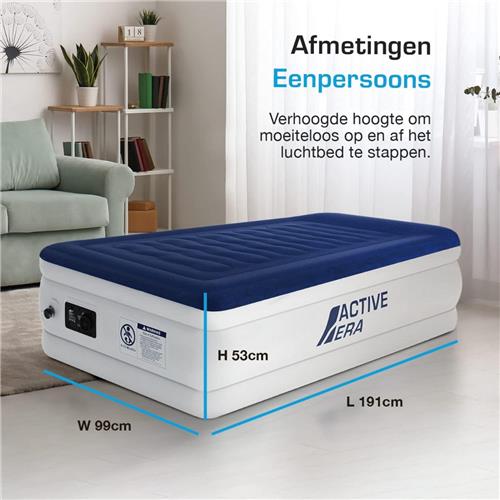 Goodivery ® - luchtbed - 1-persoons luchtbed  extra hoog  ingebouwde elektrische pomp en ingebed kussen  191 cm x 101 cm x 53 cm - Blauw
