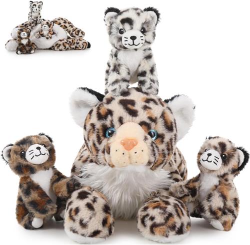 Enorme Luipaardknuffel - XXL Met 3 Pluche Baby's In De Buik - Groot Liggend Pluche Luipaard - Pluizig Knuffeldier - Luipaardteddy - Cadeau Voor Kinderen
