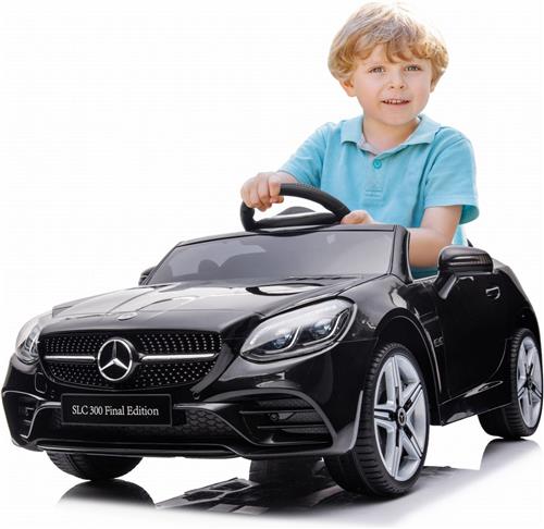 Mercedes elektrische kinderauto van 3 jaar, motorvermogen 2x30W, stuur met geluid, veiligheidsgordels (Zwart)