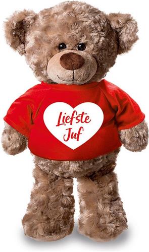 Pluche Teddybeer/ knuffelbeer met liefste juf hartje t-shirt - 24 cm - beren knuffeldier