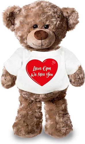 Lieve opa we miss you pluche teddybeer knuffel 24 cm wit t-shirt met rood hartje - lieve opa we miss you / cadeau knuffelbeer