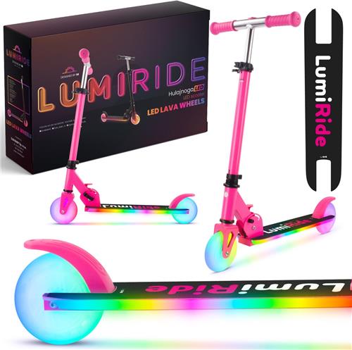LUMI RIDE Kinderstep 2 wielen, Scooter voor kinderen vanaf 3 jaar, LED - 7 kleuren, 20 programmas - 3 niveaus stuurverstelling, voetrem, afneembare handvatten (Fuchsia)