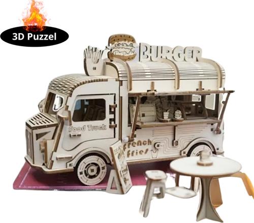 Livano Bouwpakket Hout - Kinderen - Volwassenen - Bouwpakketten Volwassenen - Boot - Houten Puzzel - 3D - Food Truck