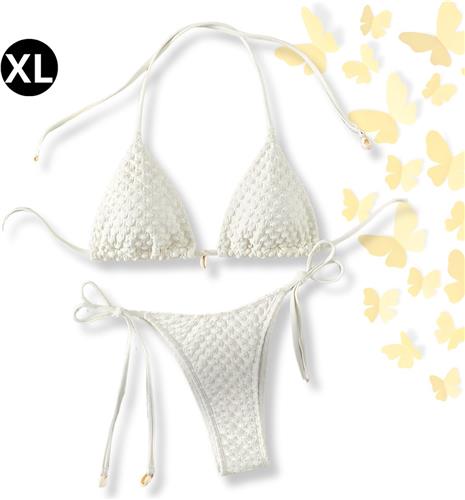 Livano Bikini Dames - Meisjes Bikini - Badpak - Push Up - Vrouwen Badkleding - Zwemmen - Sexy Set - Top & Broekje - Wit - Maat XL