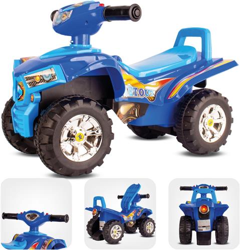 sun baby Kinderauto loopauto vanaf 1 jaar, baby quad, voertuig auto, Zwenkbare voorwielen, Claxon en motorgeluid in de stuurhendels, Opbergvak onder de zitting (Blauw)
