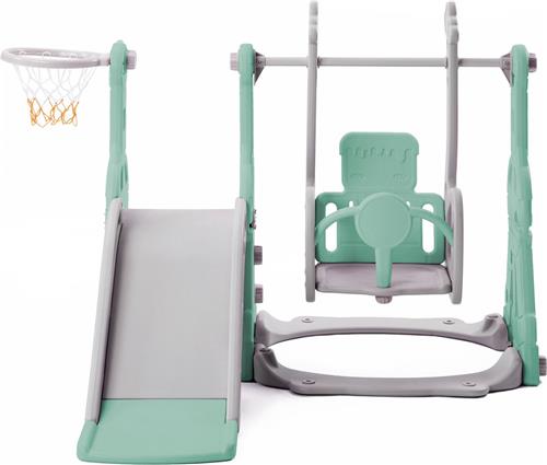 Merax 4-in-1 Speeltoestel - Speeltoren met Schommel en Glijbaan - Speelhuisje voor Binnen en Buiten - Groen