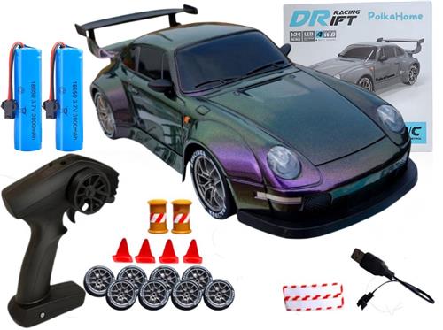 PolkaHome® Zeer snelle RC auto drift- RC drift car- RC car speelgoed- Drift auto afstandsbestuurbaar 20km/uur 1:24 Afstandsbediening Driftauto, inclusief 2 batterijen, 2.4Ghz 4WD bestuurbare Auto, Speelgoed voor jongens en meisjes