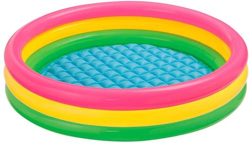 Ibenzoa® Opblaasbaar Kinderzwembad met Kleurrijke Ringen en Zachte Bodem voor Buitenspeelplezier