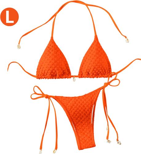 Nivard Bikini Dames - Meisjes Bikini - Badpak - Push Up - Vrouwen Badkleding - Zwemmen - Sexy Set - Top & Broekje - Rood Oranje - Maat L