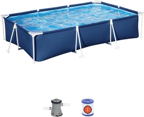 Rechthoekig-Stalen-Frame-Zwembad-300x201x66cm-Blauw-Bovengronds-Opzetzwembad-Met-Sterk-Frame-Familiezwembad-Zonder-Pomp-Zomerpret