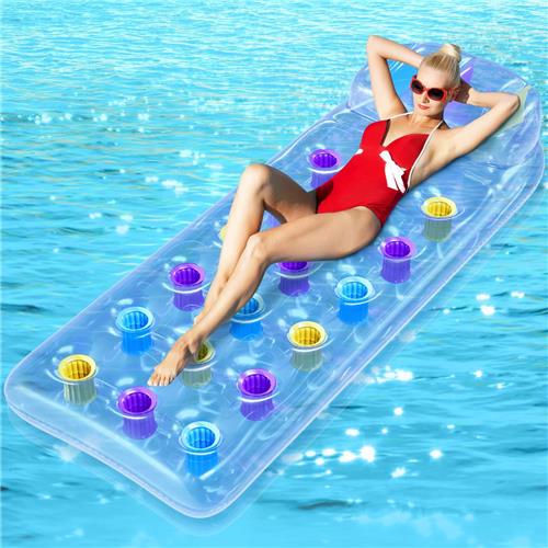 Unyqoos® Opblaasbare Tanning Bed Waterhangmat met Bekerhouders voor Zwembad en Strandplezier