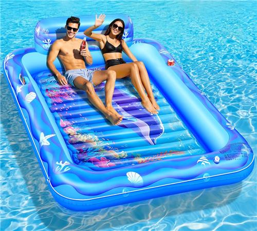 Unyqoos® Luxe Opblaasbaar XXL Luchtmatras met Zeewereld Design en Rugleuning voor Twee Personen