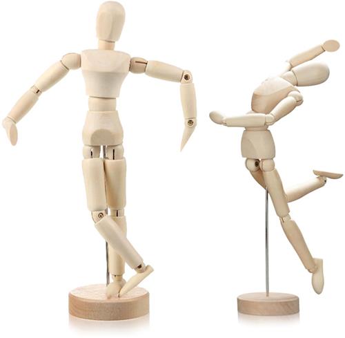 Ibenzoa® Verstelbare Houten Modelpoppen voor Schetsen en Kunstdecoratie - Set van 2