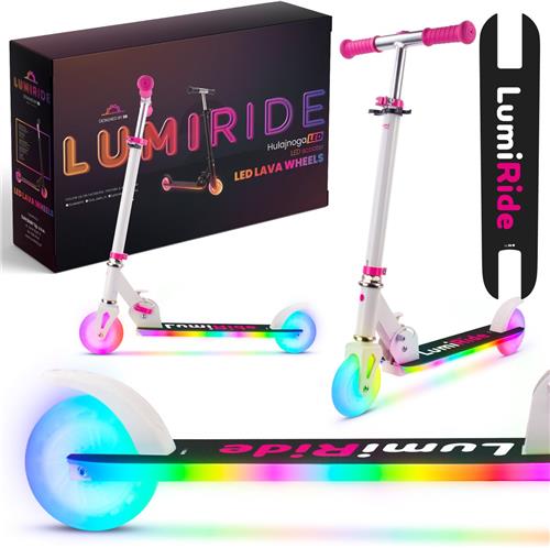 LUMI RIDE Kinderstep 2 wielen, Scooter voor kinderen vanaf 3 jaar, LED - 7 kleuren, 20 programmas - 3 niveaus stuurverstelling, voetrem, afneembare handvatten (Wit)
