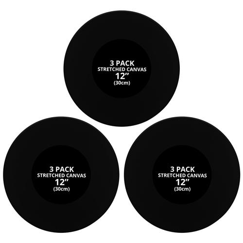 Unyqoos ® Creatieve Ronde Kunstdoeken - Set van 3 Zwarte Canvas Schilderoppervlakken van 30 cm Diameter