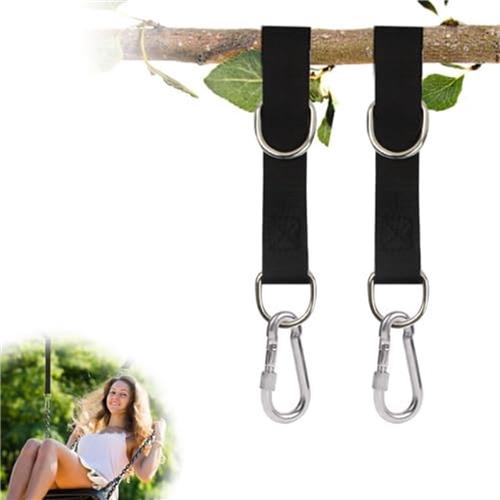 PolkaHome Schommelbevestiging Set van 2 - Zwarte Schommelophanging met Karabijnhaken voor Hangmatten en Schommels - Snel te Monteren en Verwijderen - Maximale Belasting 200 kg