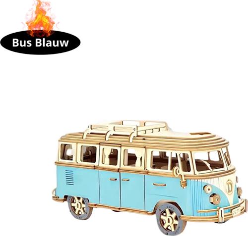 Nivard Bouwpakket Hout - Kinderen - Volwassenen - Bouwpakketten Volwassenen - Boot - Houten Puzzel - 3D - Bus - Blauw