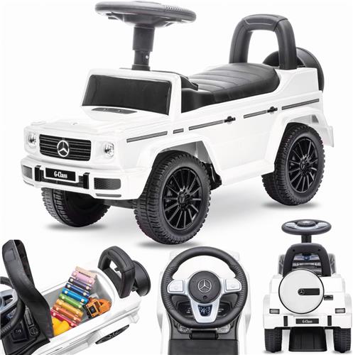 Mercedes G Klasse Kindervoertuig, loopauto met Claxon, ride on, babyauto, loopstoeltje met claxon en motorgeluiden, max 25 kg (Wit)