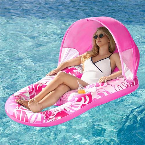 Unyqoos® Opblaasbare Zwembadvlot met Zonnedak, Bekerhouders en Comfortabele Voetensteun voor Zomerplezier