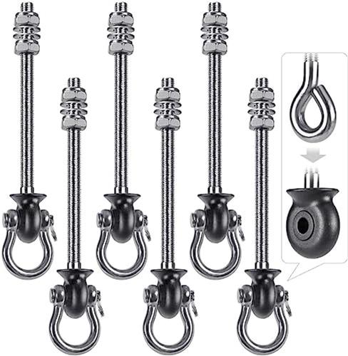 PolkaHome 6 stuks Swing Hanger, Heavy Duty Hangmat Haak M8 Opknoping Stoel Schroef Oogbout 245mm Draaibare Plafondbalk Montagebeugel voor Yoga Touw, Antenne Hoepel, Bokszak, Zandzak, 1500LBS