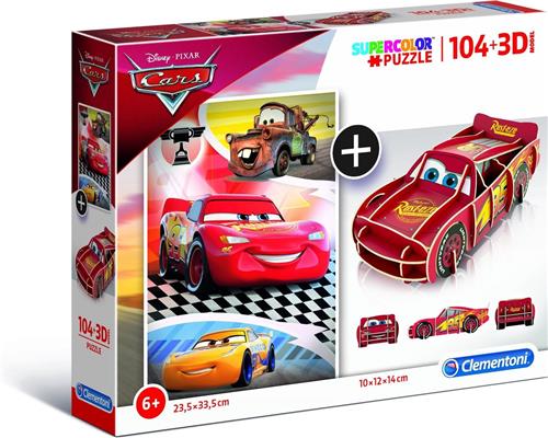Clementoni - 104-delige Legpuzzel + 3D-model - Cars - Disney, puzzels kinderen