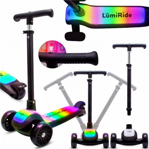 LUMI RIDE Kinderstep 3 wielen, Scooter voor kinderen driewieler, Zwart, Balance LED, Inklapbaar, Verstelbaar Stuur, Voetrem, Antislip Dek, Afneembaar Stuur