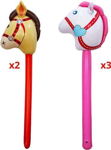 Livano Opblaas Paard - Zomerspeelgoed - Waterspeelgoed - Strandspeelgoed - Zwembad - Zwemmen - Zomer - Speelgoed - 3x Wit & 2x Geel