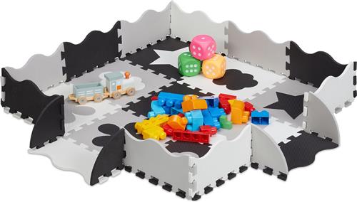Relaxdays 34-delige speelmat met rand - puzzelmat kinderkamer - speeltegels - vloerpuzzel - grijs