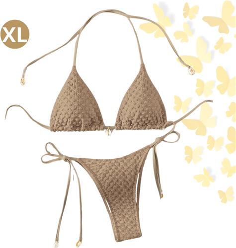 Livano Bikini Dames - Meisjes Bikini - Badpak - Push Up - Vrouwen Badkleding - Zwemmen - Sexy Set - Top & Broekje - Koffiekleur - Maat XL
