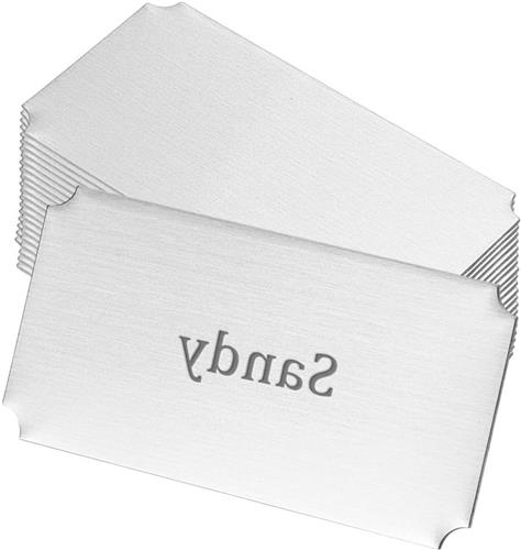 Inovra - Laser gegraveerde naamplaatjes - 20 stuks - Roestvrijstalen blanco visitekaartjes - Rechthoekige kaarten met zelfklevende achterkant - Maat 50mm - Personaliseerbare naamlabels