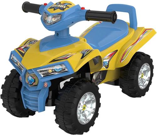 sun baby Kinderauto loopauto vanaf 1 jaar, baby quad, voertuig auto, Zwenkbare voorwielen, Claxon en motorgeluid in de stuurhendels, Opbergvak onder de zitting (Geel)