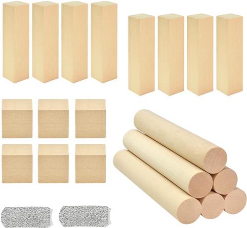 JGS ® Houten Blokken voor Creatief Houtsnijwerk en Ambachtelijke Projecten, Inclusief Vingerbescherming
